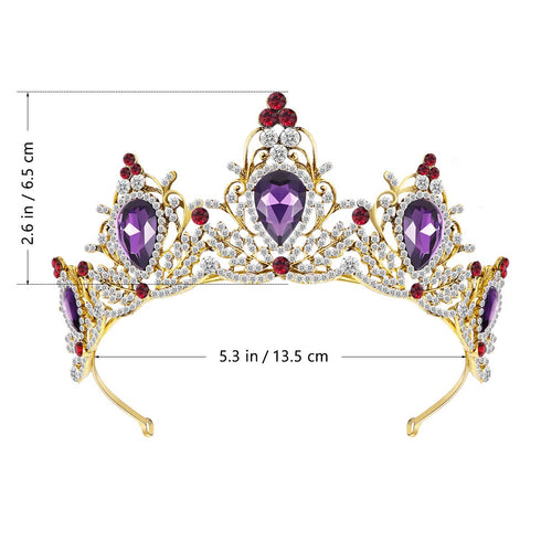 Luxury Purple Crystal Crown, Baroque Rhinestone Tiara and Bridal Crown Headband
