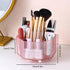LINFIDITE 360°Rotating Makeup Brush Holder, Clear Cosmetic Display Case with 5 Slots for Vanity, Pink