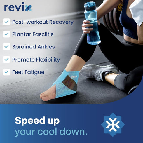 Pack REVIX Ankle Ice Wrap for Plantar Fasciitis & Foot Pain Relief, Reusable Gel Cold Compress Wrap for Feet Swelling