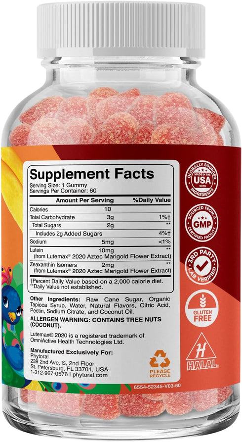 Lutein & Zeaxanthin Eye Vitamins for Kids, Vegan Gummy Vitamins for Eye Care, Lutein Gummies for Vision Clarity