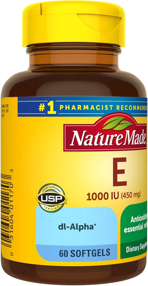 Nature Made Vitamin E 450 mg (1000 IU) Softgels, 60 Count - Antioxidant Support (Pack of 3)