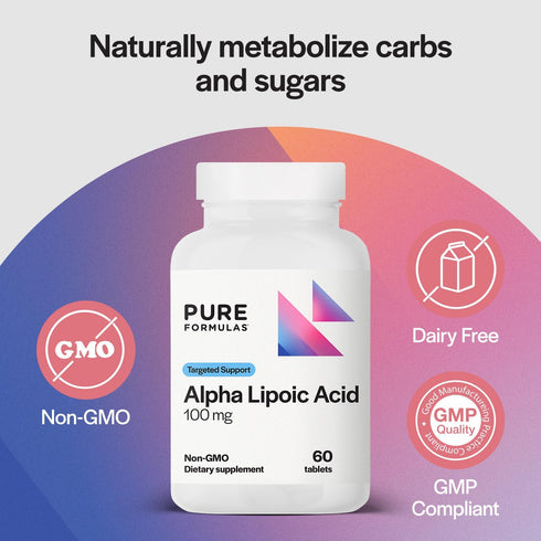 PureFormulas Alpha Lipoic Acid 100 mg ALA Supplement for Liver Support, Antioxidants, 60 Tablets