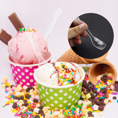 100PCS Tasting Spoons Ice Cream Dessert Taster Spoons Plastic Mini Spoons Disposable Dessert Spoons for Miniature Dessert Cups, Sampling, Small Catering Supplies, Tasting Party (Clear)