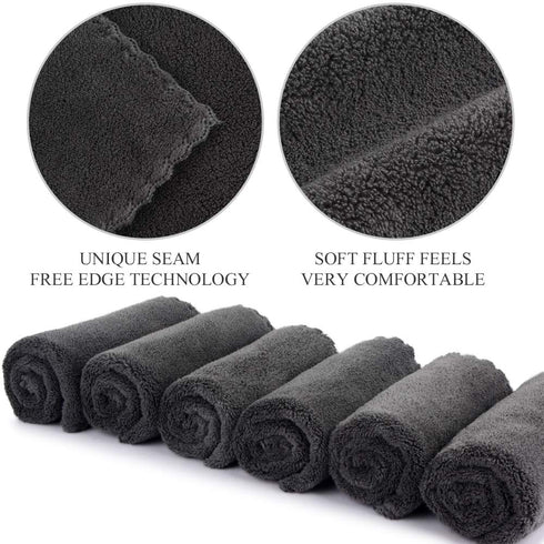 SUNLAND Microfiber Face Cloth, Reusable Makeup Remover Towel, Ultra Soft Face Washcloth 12"x12", 6 Pack Dark Grey
