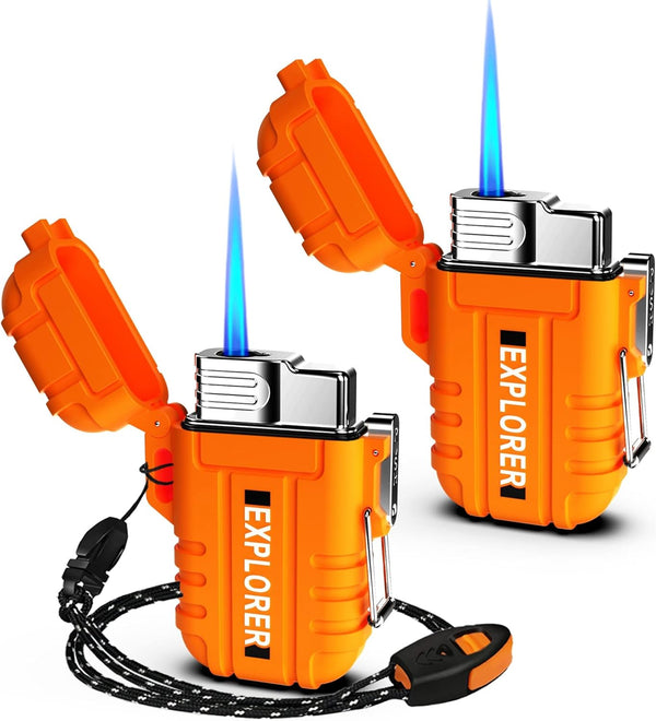 Torch Lighter, 2 Pack Butane Lighter, Windproof Outdoor Gas Lighter for Camping BBQ, Gifts for Men (Without Gas)