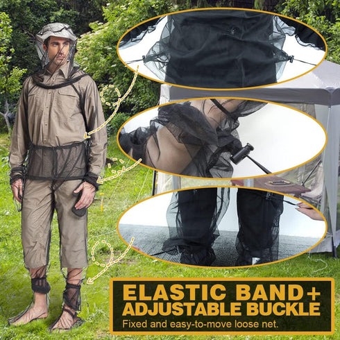 HOMEYA Bug Jacket S/M - Anti Mosquito Netting Suit with Zipper on Hood, Ultra-fine Mesh Pants, Mitt Socks & Free Carry