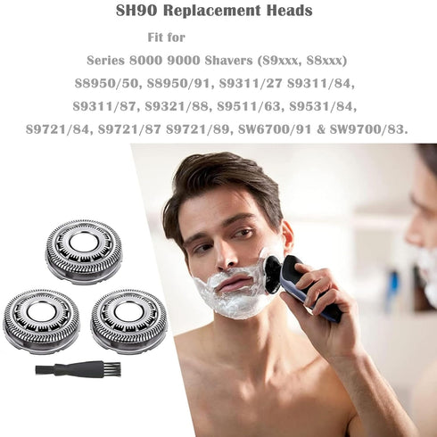SH90 Replacement Heads Compatible with Philips Shaver Series 9000(S9xxx) 8000(8xxx), Heads Replacement Compatible with Noreclo Series 9000 Razor, SH90 Head Electric Upgrade SH90 Shaving Blades