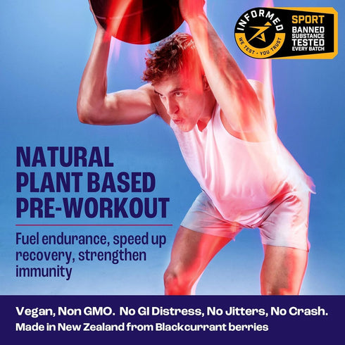 Blackcurrant All Natural Vegan Pre Workout, 120mg Caffeine, Clean Energy, Endurance, Recovery, 20 Servings Pouch