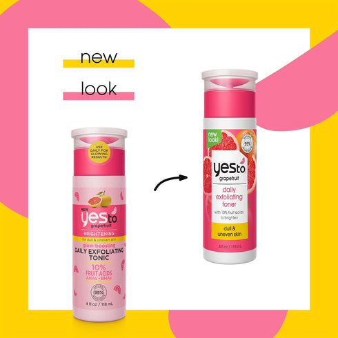 Yes To Grapefruit Daily Exfoliating Toner, Brightening Formula with AHAs, BHAs, Vitamin C, Natural, Vegan, 4 Fl Oz