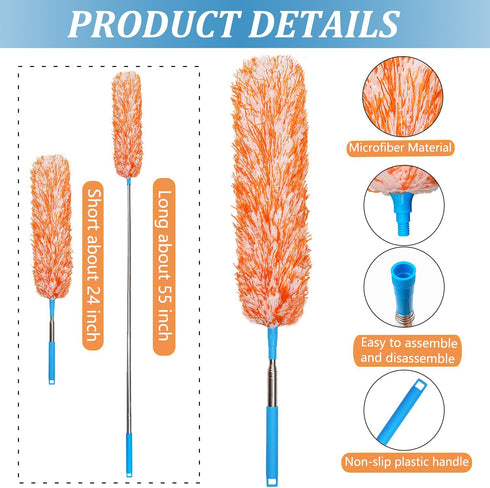 4 Upgraded 55-inch Long Microfiber Dusters with Telescopic Handle More Durable Fibers, Feather Dusters Perfect for household cleaning, office cleaning, car cleaning, and more by BAIDOON