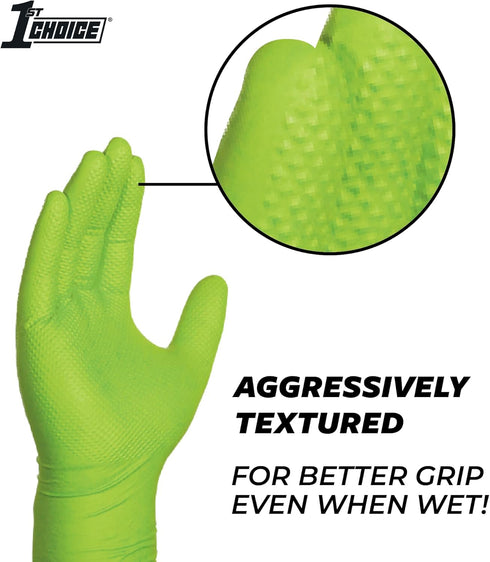1st Choice 6 mil Nitrile Gloves, Disposable Latex Free Mechanic Gloves with Raised Diamond Texture