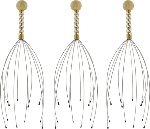 Therapeutic Hand Held Head Scratcher - Steel Wire Scalp Massager with Wooden Handle