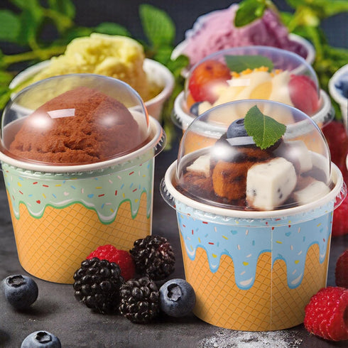 Jingmore 160 Count (6 oz) Paper Ice Cream Cups with Clear Dome Lids Disposable Dessert Cups Bulk Dessert Bowls Sundae