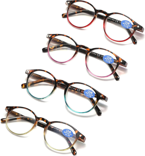 Reading Glasses for Women, Blue Light Blocking Spring Hinge Readers with Pouches (4 Pairs Mix Color)