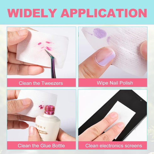 NXJ INFILILA Lint Free Nail Wipes, 600CS Natural Wood Pulp, Acetone Nail Polish Remover Pads for Salon Supplies