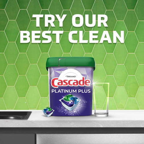 Cascade Platinum Dishwasher Soap Pods, Actionpacs + Oxi with Dishwasher Cleaner and Deodorizer, Fresh, 62 Count