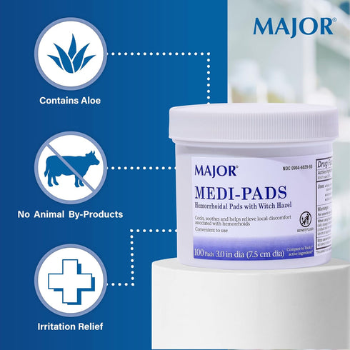 MAJOR Medi-Pads Hemorrhoidal Cleansing Witch Hazel Pads, 100 Count Jar