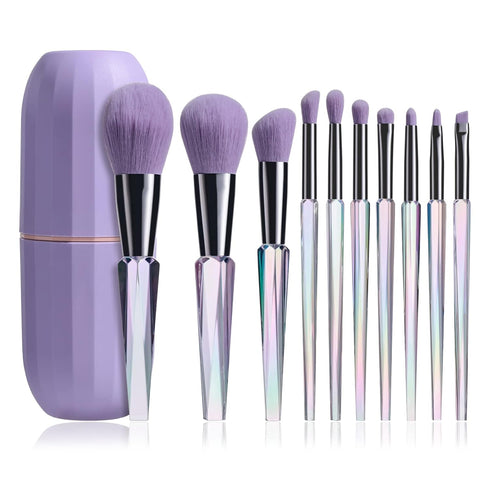 Oneleaf Makeup Brushes 10 Pcs Premium Synthetic Bristles Kit, Kabuki Foundation Blending Brushes with Crystal Handle
