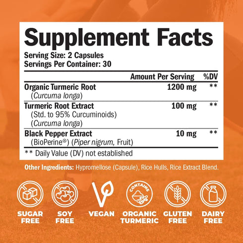 Turmeric Curcumin with Black Pepper Extract & Organic Turmeric, 60 Curcuma Capsules for Joint Support
