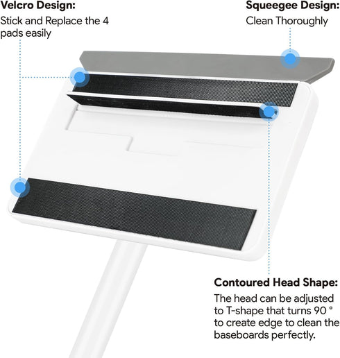 Baseboard Cleaner Tool with Handle, DELUX Baseboard Cleaner with Extendable Long Handle, 4 Reusable Cleaning Pads Wall Cleaner for Baseboards Cleaning, Ceiling, Wall, Floor, Shower Bathroom Kitchen