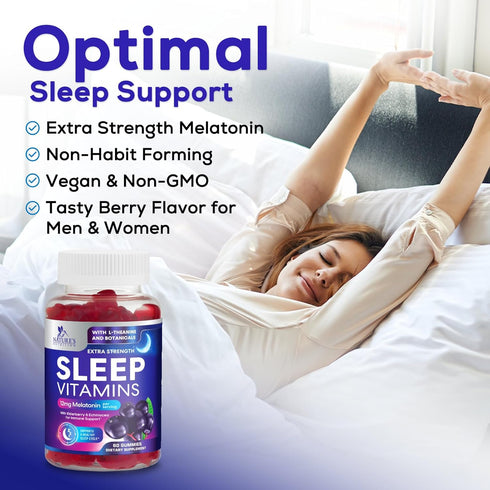 Sleep Vitamins, Fast Acting, Natural Sleep Gummy Supplement for Adults, 60 Gummies, 12mg Melatonin, Chamomile & Zinc