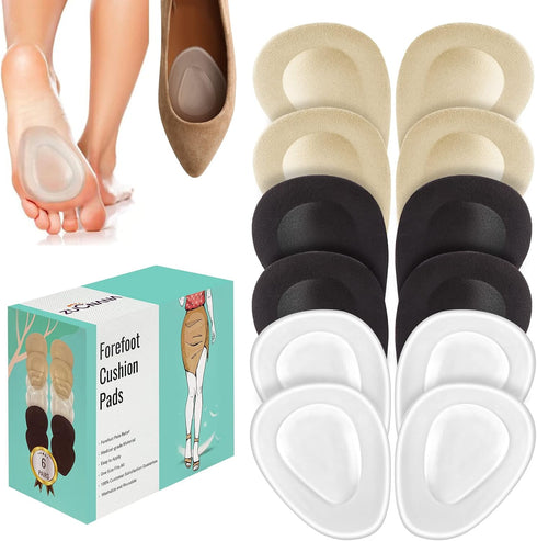 Metatarsal Pads for Women (12 Pieces), Soft Gel Shoe Inserts for High Heels, Ball of Foot Cushions, Anti-Slip