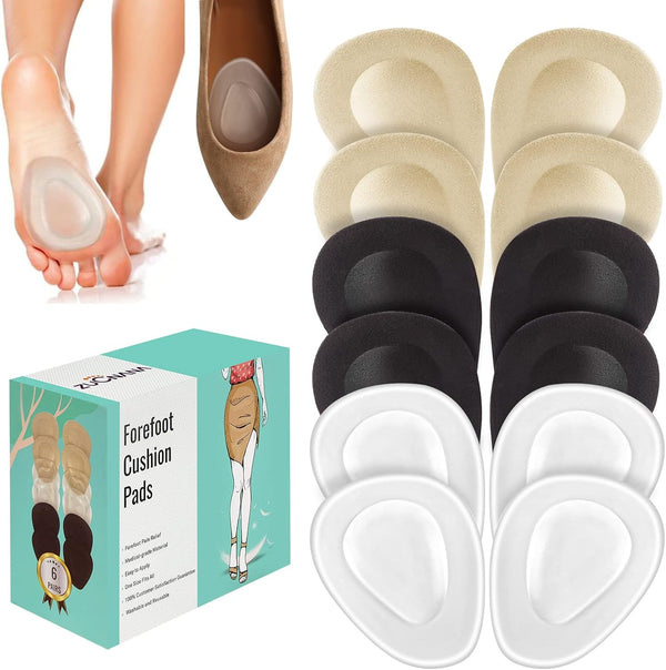 Metatarsal Pads for Women (12 Pieces), Soft Gel Shoe Inserts for High Heels, Ball of Foot Cushions, Anti-Slip