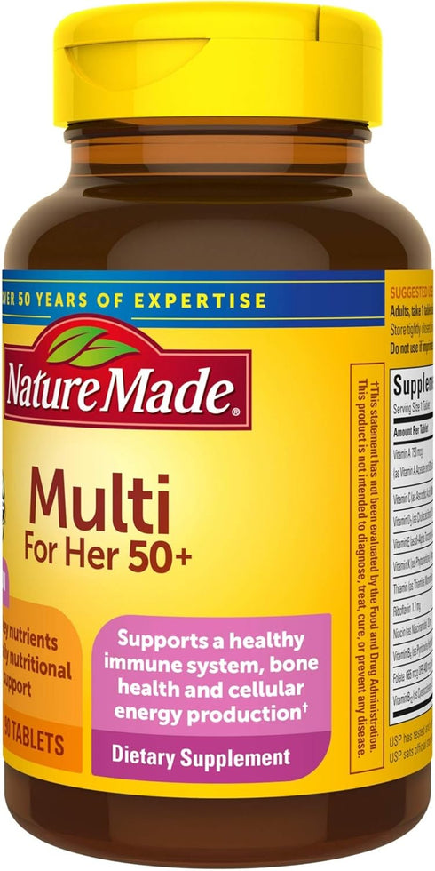 Nature Made Multivitamin For Her 50+, 90 Tablets, No Iron, Daily Nutritional Support for Women, 90 Day Supply