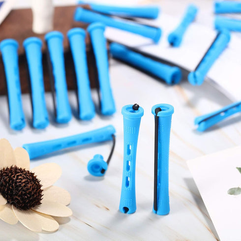 WILLBOND 60 Pcs Short Perm Rods - Natural Hair Perm Rods with Elastic Rubber Band for Women Hairdressing Styling