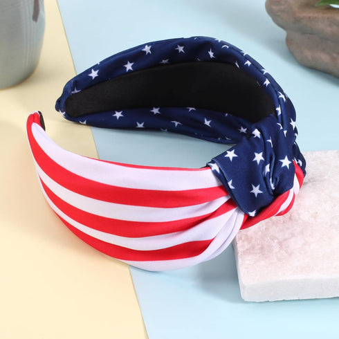 USA Flag Knotted Headbands for Women and Girls, Non-Slip Patriotic 4th of July Hair Accessories, Red White Blue