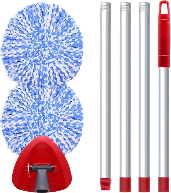 Spin Mop Replacement Head Compatible with O-Cedar RinseClean 2 Tank, 2 Microfiber Refills + Mop Stick (30-58")