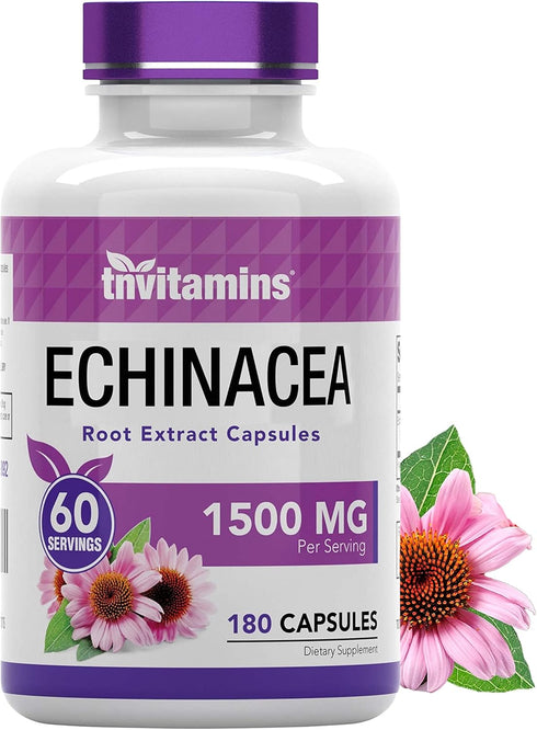 Echinacea Capsules, 1500 mg Per Serving, 180 Capsules, Herbal Extract Supplement, USA Made
