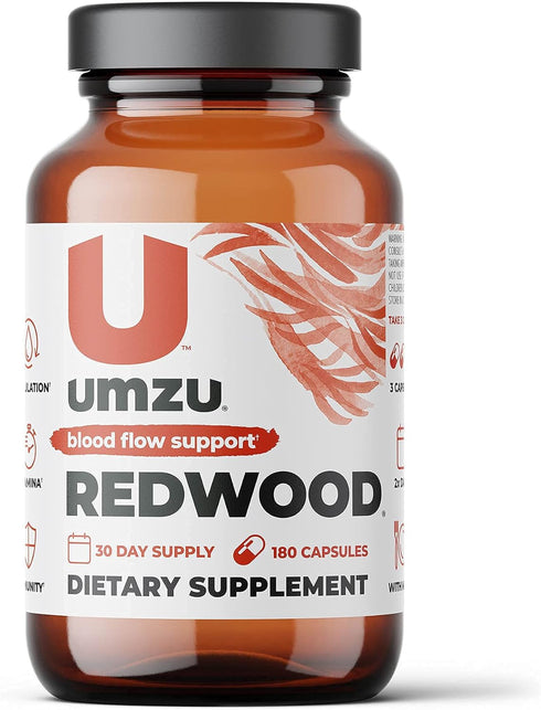 UMZU Redwood Nitric Oxide Supplement, Natural Blood Flow Support with Vitamins, Garlic & L-Leucine, 30 Day Supply (180