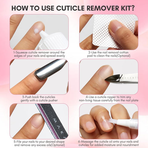 Makartt Cuticle Remover Kit, Nail Care Kit with Cuticle Oil Pen, Trimmer, Nail File & Remover Liquid