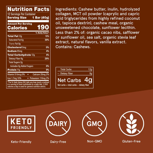 Bulletproof Chocolate Chip Cookie Dough Collagen Protein Bars, Pack of 12 Keto-Friendly Snack