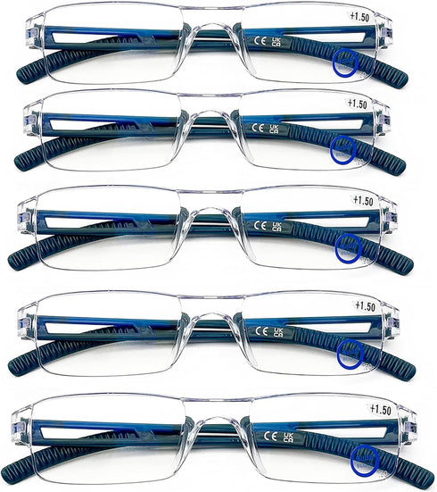 AQWANO 5 Pack Blue Light Blocking Computer Reading Glasses, Clear Frame Rimless, Anti Glare Filter for Men Women