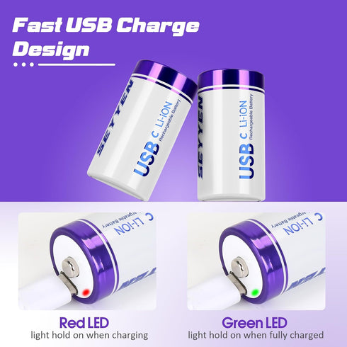seyyen 6 Pack, 1.5V 4 1 5000mWh 1200+ Rechargeable Lithium C Batteries C Cell Batteries with in USB-C Charging Cable