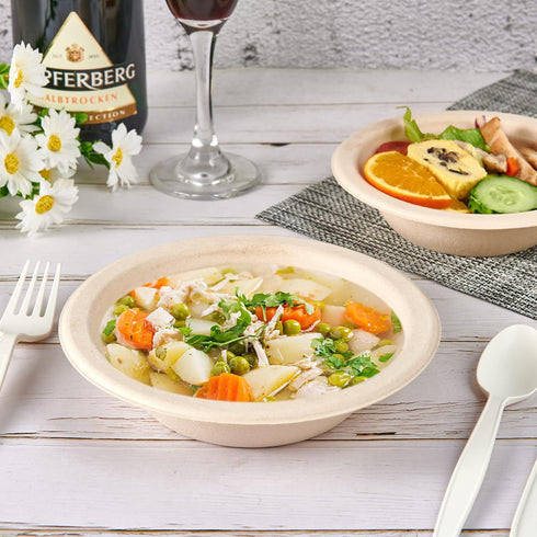 ECOLipak 150 Pack Compostable Paper Bowls, 12 oz Disposable Biodegradable Soup Bowls Made of Natural Bagasse