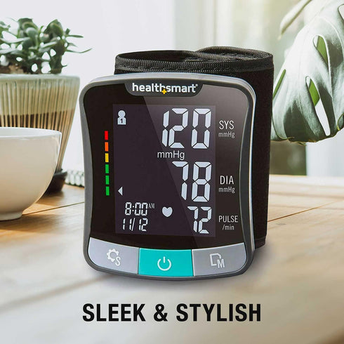 HealthSmart Digital Premium Wrist Blood Pressure Monitor, Cuff Measures Pulse Heartbeat, High or Low BP, 120 Reading