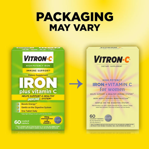 Vitron-C High Potency Iron Supplement, Immune Support, 125mg Vitamin C, 60 Count, Pack of 1