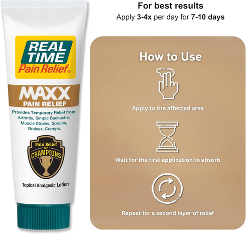 Real Time Pain Relief MAXX 3oz Tube, Fast-Acting Relief for Muscle Pain, Arthritis, Backaches, with Natural Ingredients