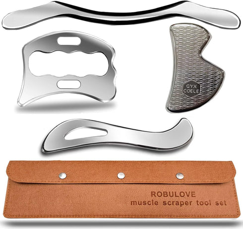 Robulove Muscle Scraper Tool Set, 4-Piece Stainless Steel IASTM Tools,Great Soft Tissue Physical