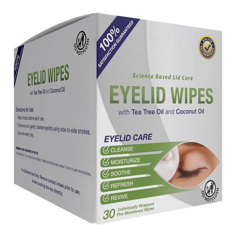 Lunovus Premium Eyelid Wipes with Tea Tree and Coconut Oil - Cleansing Wipes for Itchy Eyes, Box of 30