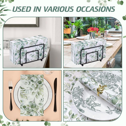 zjdbset 100Pcs Disposable Greenery Hand Towels and Metal Napkin Holder for Bathroom,Decorative Guest Napkins Paper
