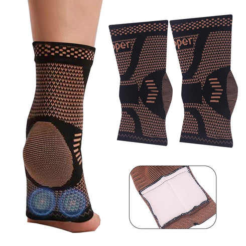 Copper Ankle Joint Brace, Compression Sleeve for Achilles Tendon and Plantar Fasciitis Pain Relief, Black, Large