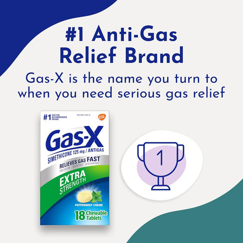 Gas-X Extra Strength Chewable Gas Relief Tablets, Simethicone 125 mg, Peppermint Creme, 18 Count