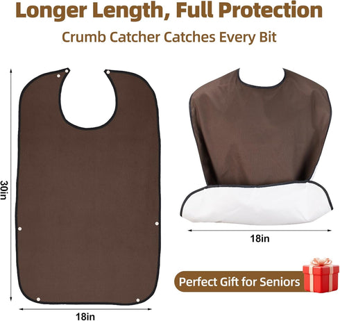LURKOMEMO 4-Pack 18"x30" Adult Bibs for Men, Reusable Waterproof with Optional Crumb Catcher, Adult Bibs for Eating