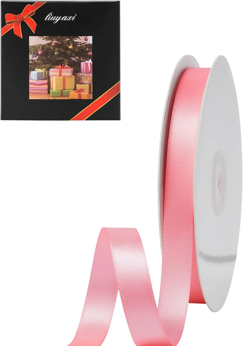 Pink Double Face Satin Ribbon 1/2" x 50 Yards by LIUYAXI, Perfect for Crafts, Gift Wrapping & Bow Making
