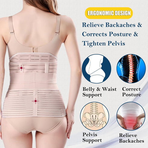 ChongErfei 3 in 1 Postpartum Support Recovery Belly Wrap Waist/Pelvis Belt Body Shaper, XL Beige