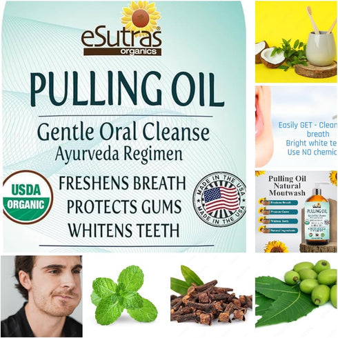 eSutras Pulling Oil Herbal Mouthwash, Coconut Sesame Sunflower Oils, Mint Clove, Whitens Teeth